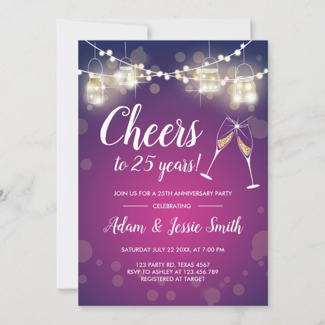 Rustikale 25. Hochzeit Anniversay Einladungs-Licht Einladung (Vorderseite)