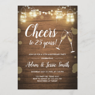 Rustikale 25. Hochzeitstag-Einladung mit Lichtern Einladung