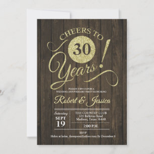 Rustikale 30. Hochzeitstag - Gold Holz Einladung