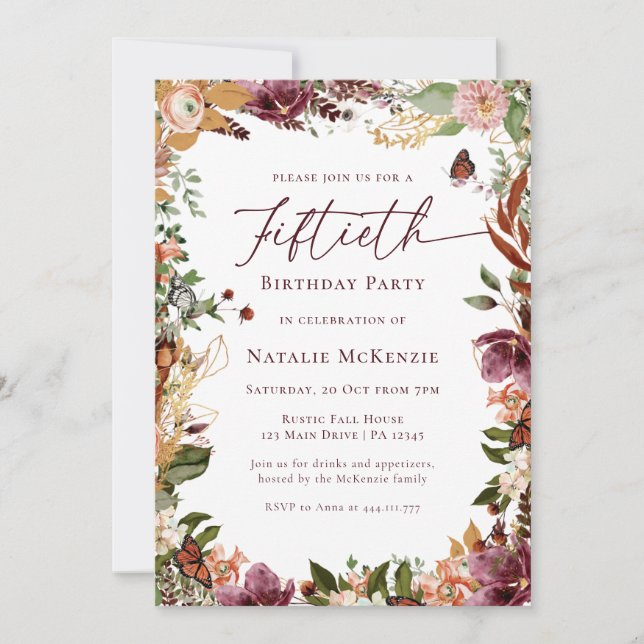 Rustikale 50. Geburtstagsparty Einladung (Vorderseite)