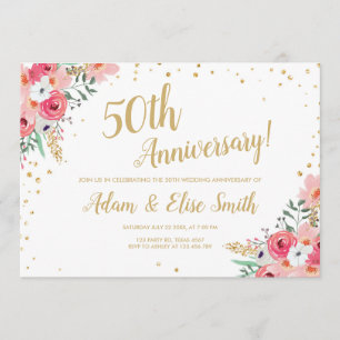 Rustikale 50. Hochzeitstag-Einladung Floral Einladung