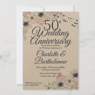 Rustikale 50. Hochzeitstag florale Kraft Einladung