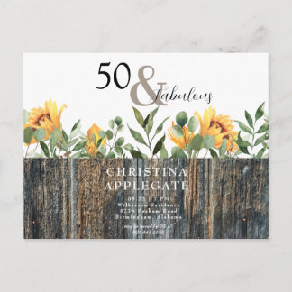 Rustikale 50 & üppige Sonnenblume Geburtstag Postkarte