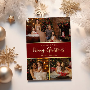 Rustikale 5 Foto Collage Frohe Weihnachtsfamilie Folien Feiertagskarte