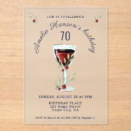 Rustikale 70. Geburtstag Roter Wein Glas Geburtsta Acryleinladungen
