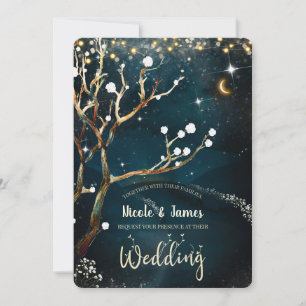 Rustikale Abend-Bäume entziehbare Lichter Hochzeit Einladung