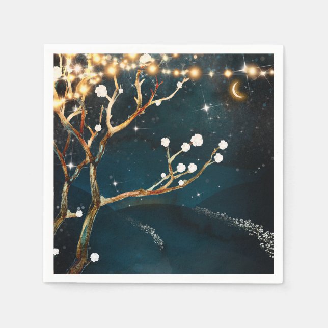 Rustikale Abend Tree Lights Starry Night Wedding Serviette (Vorderseite)