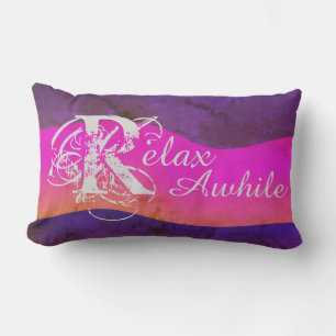 Rustikale Abstrakte Kunst "Relax Awhile" Lila Pink Kissen Für Draußen
