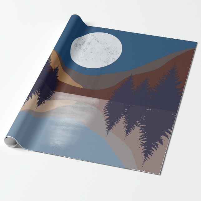 Rustikale Abstrakte Landschaft Forest Moon Reflekt Geschenkpapier (Ungerollt)