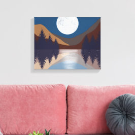 Rustikale Abstrakte Landschaft Forest Moon Reflekt Leinwanddruck