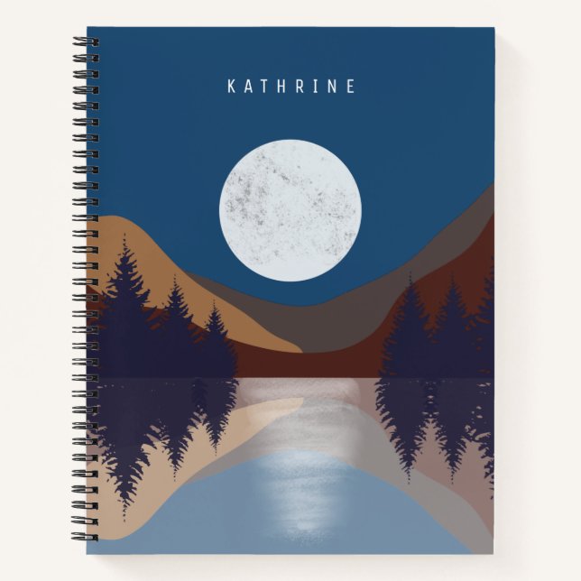 Rustikale Abstrakte Landschaft Forest Moon Reflekt Notizbuch (Vorderseite)
