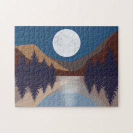 Rustikale Abstrakte Landschaft Forest Moon Reflekt Puzzle