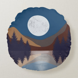 Rustikale Abstrakte Landschaft Forest Moon Reflekt Rundes Kissen