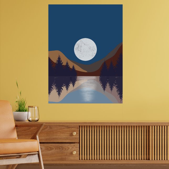 Rustikale abstrakte Landschaft Wald Mondreflexion Poster (Wohnzimmer 2)