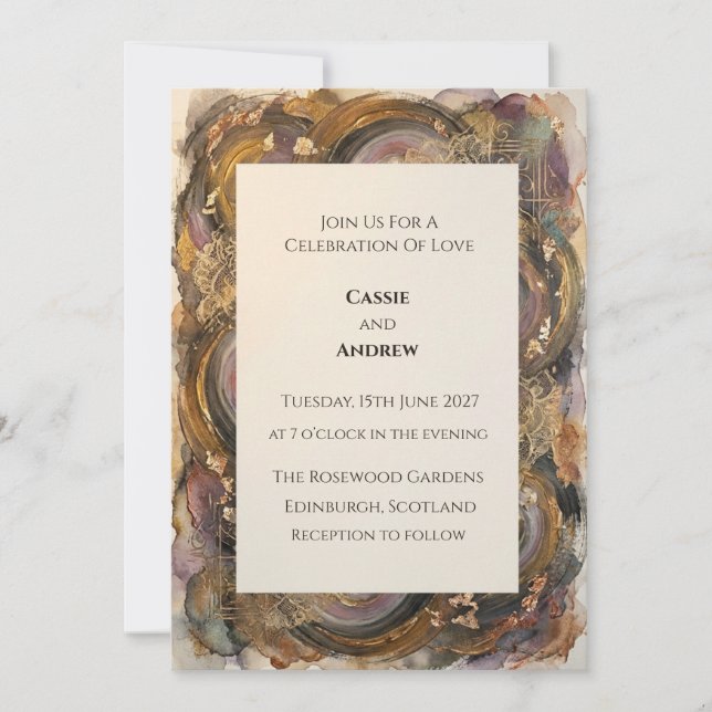 Rustikale Achat-Geode-Gold-Wasserfarben-Hochzeit Einladung (Vorderseite)