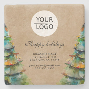 Rustikale Add-Logo Text Weihnachtsbaum-Werbeaktion Steinuntersetzer