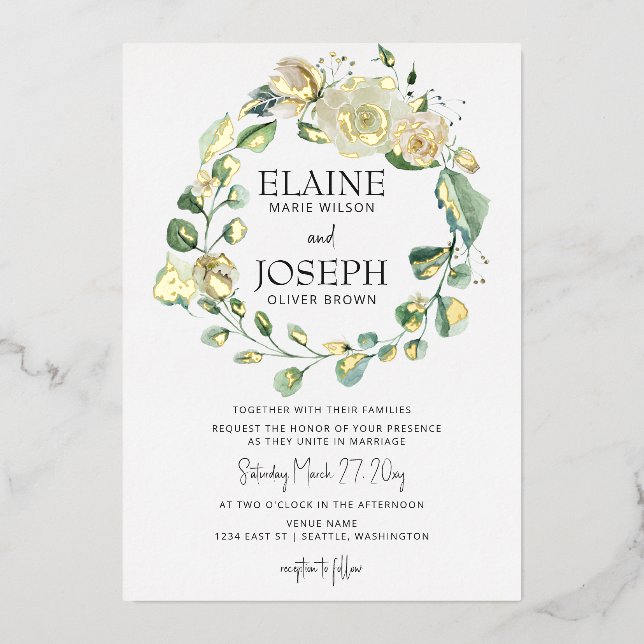 Rustikale Airy Botanical Neutral Floral Wedding Folieneinladung (Vorderseite)