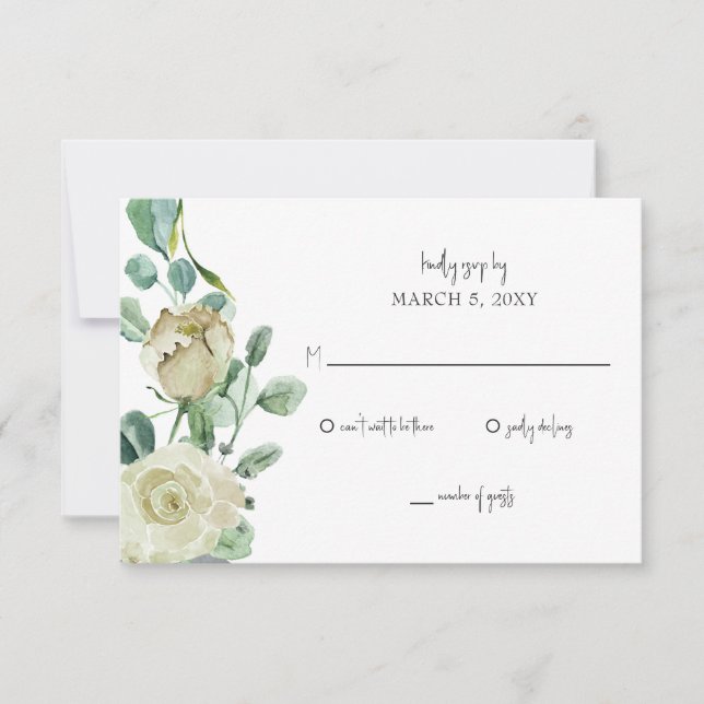 Rustikale Airy Botanical Neutral Floral Wedding RSVP Karte (Vorderseite)