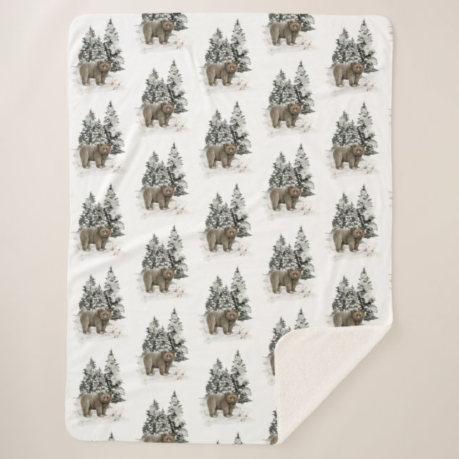 Rustikale Alaska Cabin Grizzly Bärenwald Sherpadecke (Vorderseite)