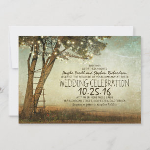 Rustikale alte Baum- & Streichellichter Hochzeitse Einladung