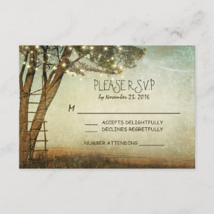 Rustikale alte Baum- und Streichellichter Hochzeit RSVP Karte