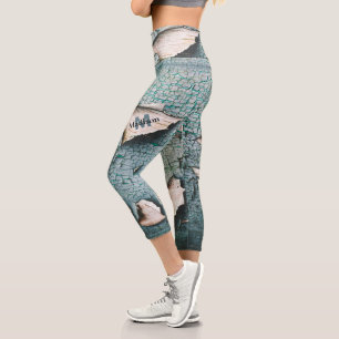 Rustikale alte blaue grüne Farbe Holz individuelle Capri Leggings
