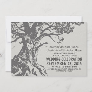 Rustikale alte Eichenbaum graue Hochzeitseinladung Einladung