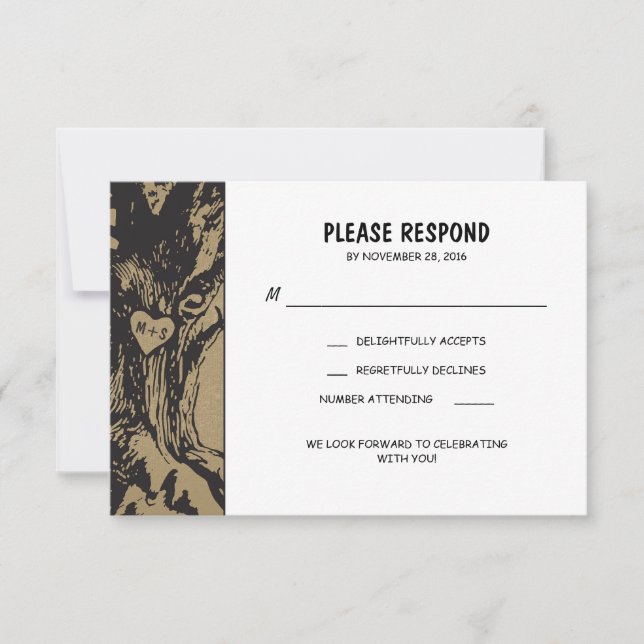 Rustikale alte Eichenbaum-Hochzeits-RSVP RSVP Karte (Vorderseite)