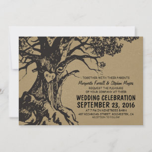 Rustikale alte Eichenbaum-Hochzeitseinladungen Einladung