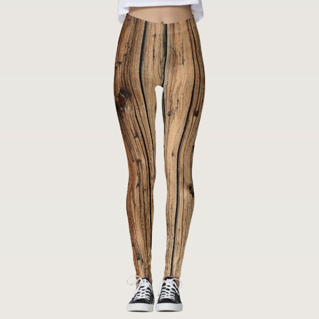 Rustikale alte Eichenholz-Lastwagenbretter Leggings (Vorderseite)
