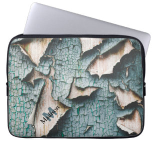 Rustikale, alte, hellblaugrüne Schälfarbe Monogram Laptopschutzhülle