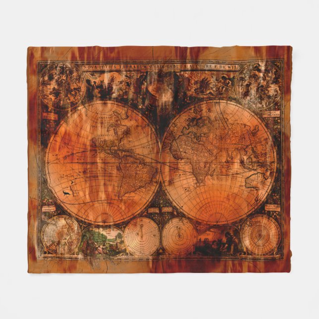 Rustikale alte Weltkarte Fleecedecke (Vorderseite (Horizontal))