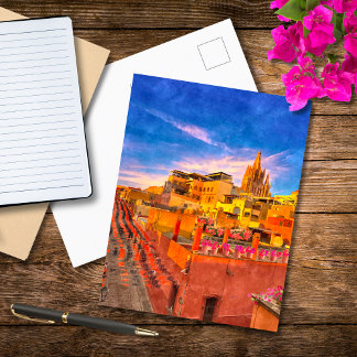 Rustikale Altstadt San Miguel De Allende Malerei Postkarte