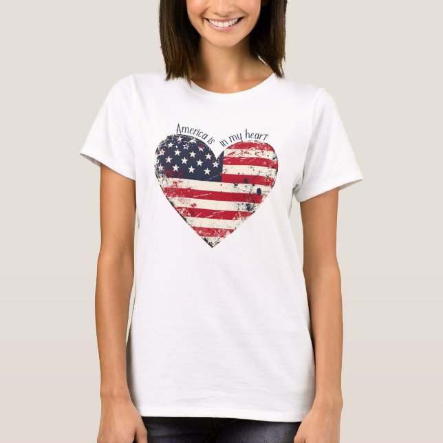Rustikale amerikanische Flagge Herz-Amerika ist in T-Shirt (Vorderseite)