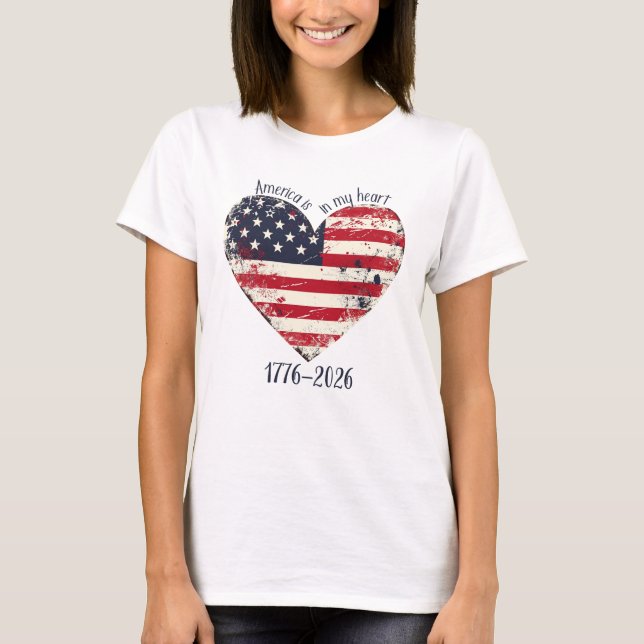 Rustikale amerikanische Flagge Herz-Amerika ist in T-Shirt (Vorderseite)