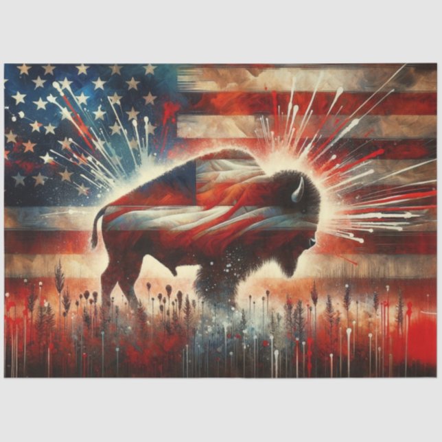 Rustikale amerikanische Flagge mit Bison Decoupage Seidenpapier (Vorderseite)