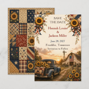 Rustikale amerikanische Scheunenhochzeit mit Sonne RSVP Karte
