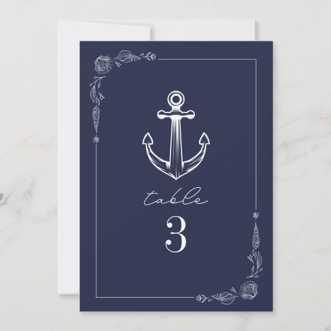 Rustikale Anchor Dark Blue Wedding Tischnummer (Vorderseite)