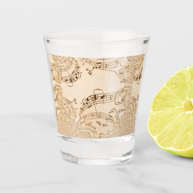Rustikale antike Musikszene Schnapsglas (Vorderseite)