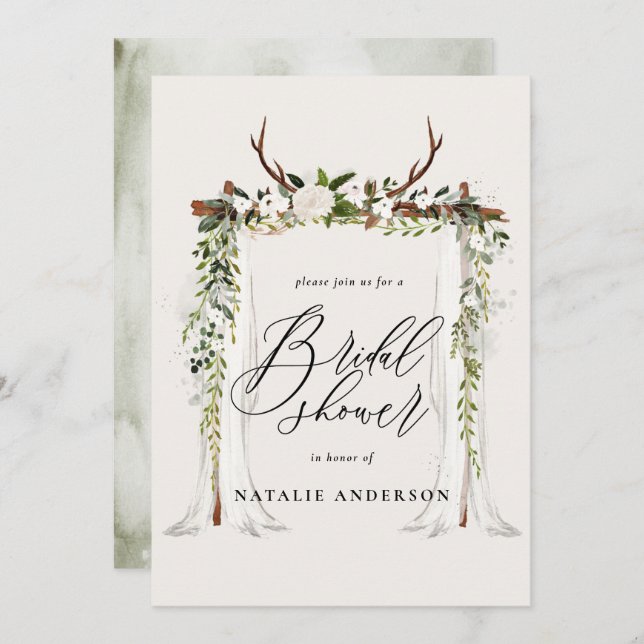 Rustikale antler and foliobasierte Brautdusche Ein Save The Date (Vorne/Hinten)