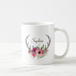 Rustikale Antler Boho Floral mit Monogramm Tasse