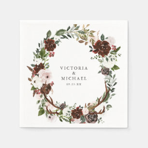 Rustikale Antler Country Boho Floral Monogram Serviette