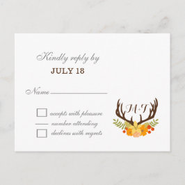 Rustikale Antler Deer Floral Woodland Hochzeit Einladungspostkarte