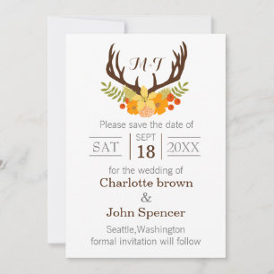 Rustikale Antler Deer Floral Woodland Hochzeit Save The Date