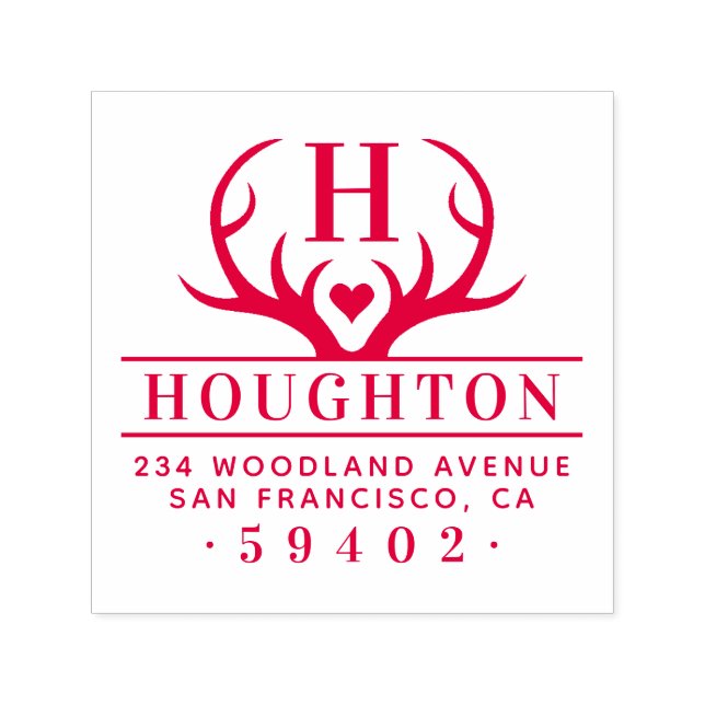 Rustikale Antler Familienname Monogram-Rücksendead Permastempel (Design)