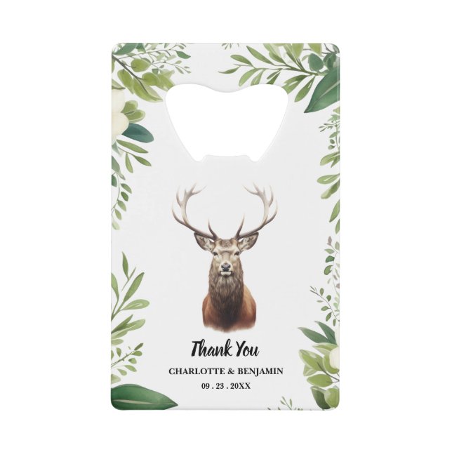 Rustikale antler florale Rahmen-Gastgeschenk Hochz Geldbeutel Flaschenöffner (Vorderseite)