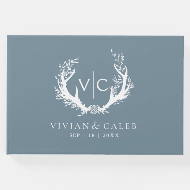 Rustikale Antler mit Blumenreath | Hochzeit Gästebuch (Vorderseite)