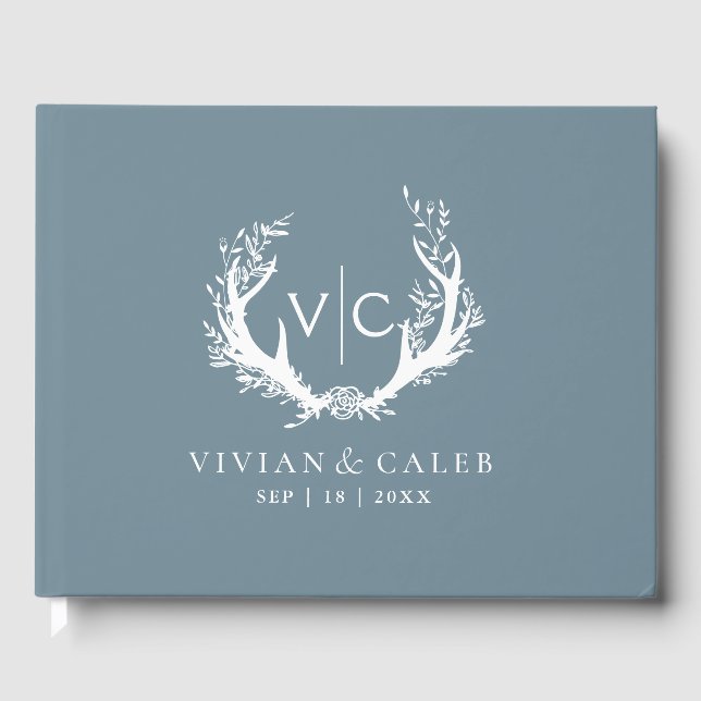 Rustikale Antler mit Blumenreath | Hochzeit Gästebuch (Vorderseite)