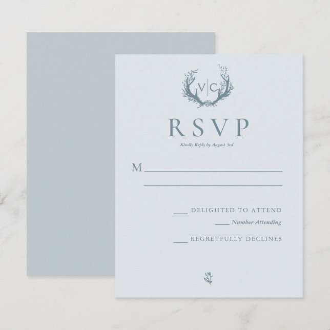 Rustikale Antler mit Blumenreath | HochzeitsrSVP RSVP Karte (Vorne/Hinten)
