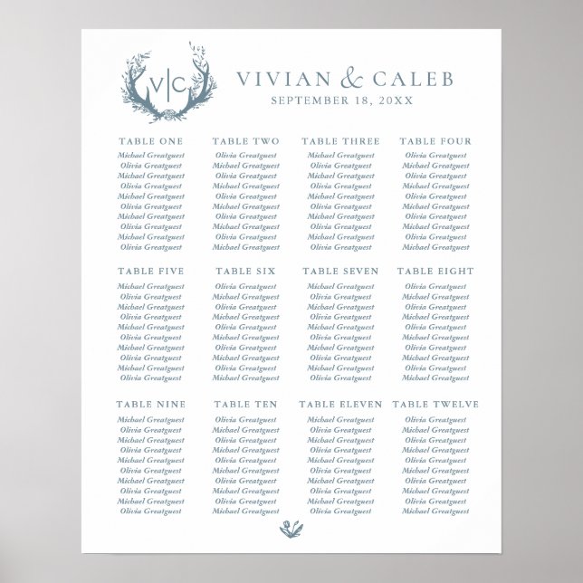 Rustikale Antler mit Blumenreath | Sitzdiagramm Poster (Vorne)